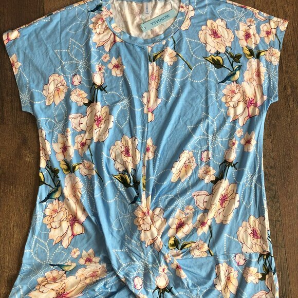 Womens Casual Blouses Loose Front Twist Knot Shirt Large - Picture 1 of 3